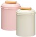 Excellent Houseware Voorraadpotten set - 2x - koekjes bewaarblik - 14 x 20 cm - metaal - roze / wit