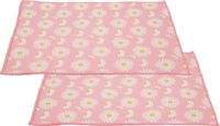 Tapis d'égouttage/tapis de séchage pour cuisine - 2x - absorbant - microfibre - fleurs roses - 40 x 48 cm - pliable