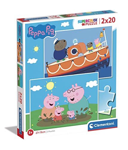 Clementoni - Peppa Pig Supercolor Pig-2X20 (incl. 2 20 stuks) kinderen 3 jaar oud, puzzel cartoons-Made in Italy, meerkleurig, 24797