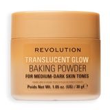 Revolution Translucent Glow Loose Baking Powder, Losse Fixeerpoeder met Glans voor een Stralende Teint, Zonder Cakey Effect, Medium to Dark, 30g