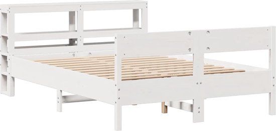 vidaXL Bedframe - Massief Grenenhout - Wit - 135x190 cm
