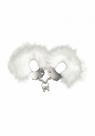 Adrien Lastic Metal and Feather Handcuffs - White