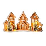 Well Home Décoration de Noël : maisons en bois avec 3 maisons à LED et 4 arbres enneigés, lumière blanc chaud, minuterie 6H, 48 x 11 x 24 cm
