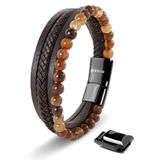 SERASAR Premium Echt Lederen Armband voor Heren [Stone] in Bruin | Natuursteen Kralen | 20cm | Roestvrijstalen Magnetische Sluiting | Inclusief Sieradendoos