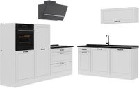 Vicco Complete keukeneenheid R-Line, Wit landelijk/Wit, 220 cm antraciet werkblad