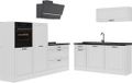 Vicco Complete keukeneenheid R-Line, Wit landelijk/Wit, 220 cm antraciet werkblad
