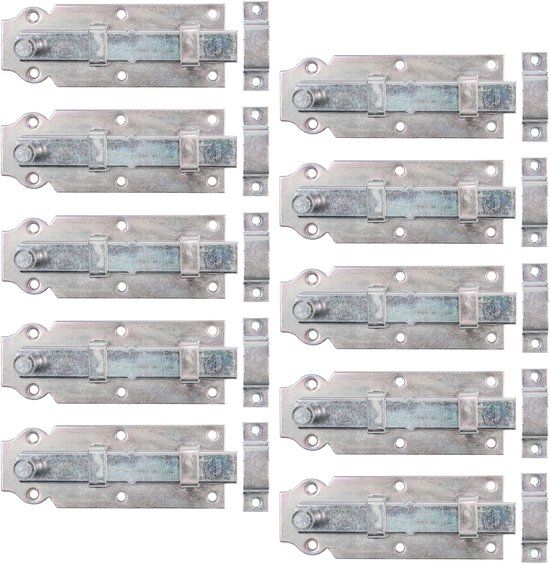 Alberts 840594 Deurgrendel, recht, met knopgreep und befestigter Schlaufe, elektrolytisch verzinkt, dik gepassiveerd, plaat 140 x 44 mm, set van 10