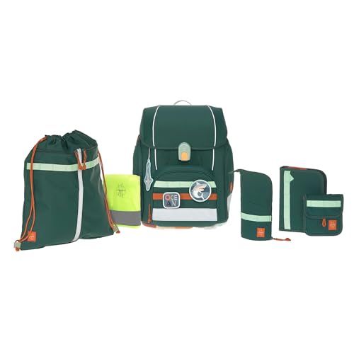 LÄSSIG Boxy Unique Dark Green Ocean Edition School Backpack Set, 7-Piece, Kids, Dark Green, Ocean, Fashionable