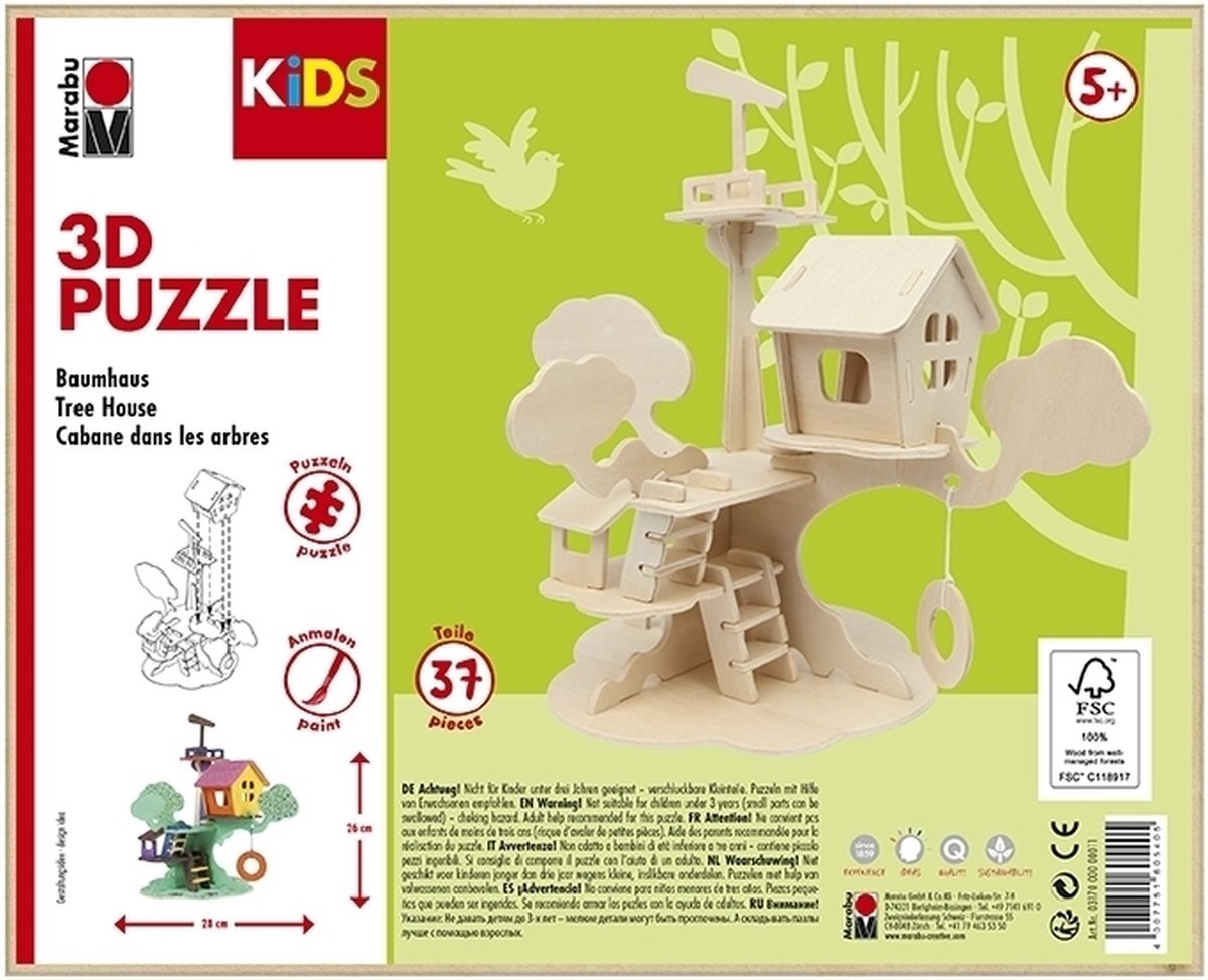 marabu Kids 3D Puzzel - Houten Boomhuis - 37 stukjes