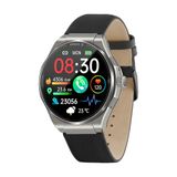 Knauermann PRO 3 (2024) Gezondheid Smartwatch met telefoonfunctie ECG HRV en SOS AMOLED BT Bluetooth display slaapapneu echt lederen band zwart 14-24 rond