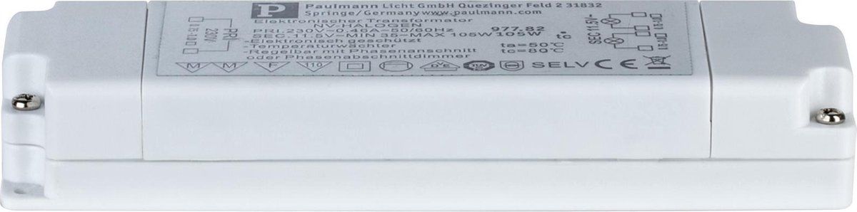 Paulmann VDE Euro Flat electronische trafo max.35-105W 230V 105VA wit 97782