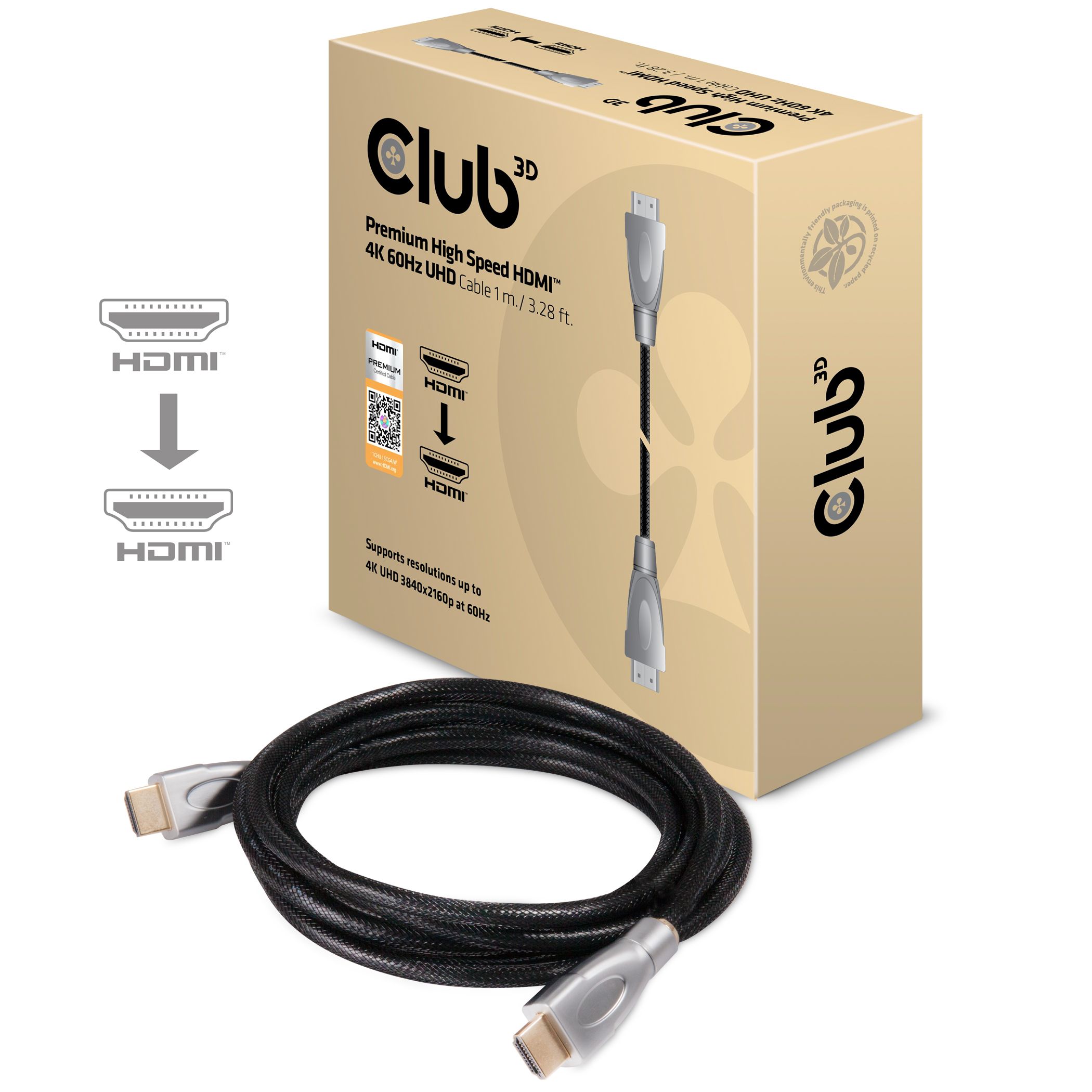 Club 3D Premium High Speed HDMI 2.0 4K60Hz UHD Kabel 1 meter - CAC-1311