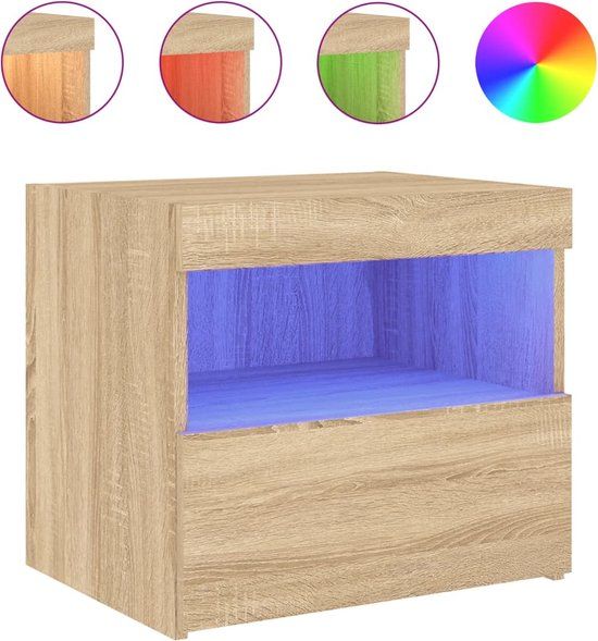 vidaXL Nachtkastje met LED-verlichting 50x40x45 cm sonoma eikenkleurig