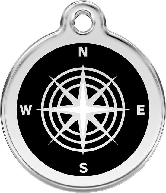Red Dingo Hondenpenning 38 mm Compass Kompas Zwart RVS L