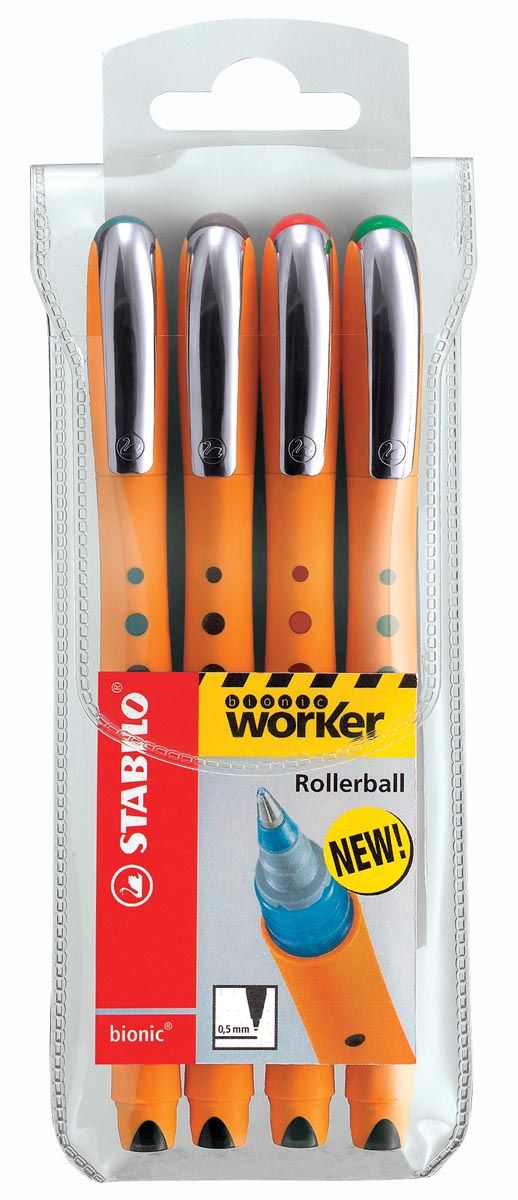 Stabilo Bionic Worker - Balpennen - Zwart, blauw, groen, oranje, rood - 4 stuks