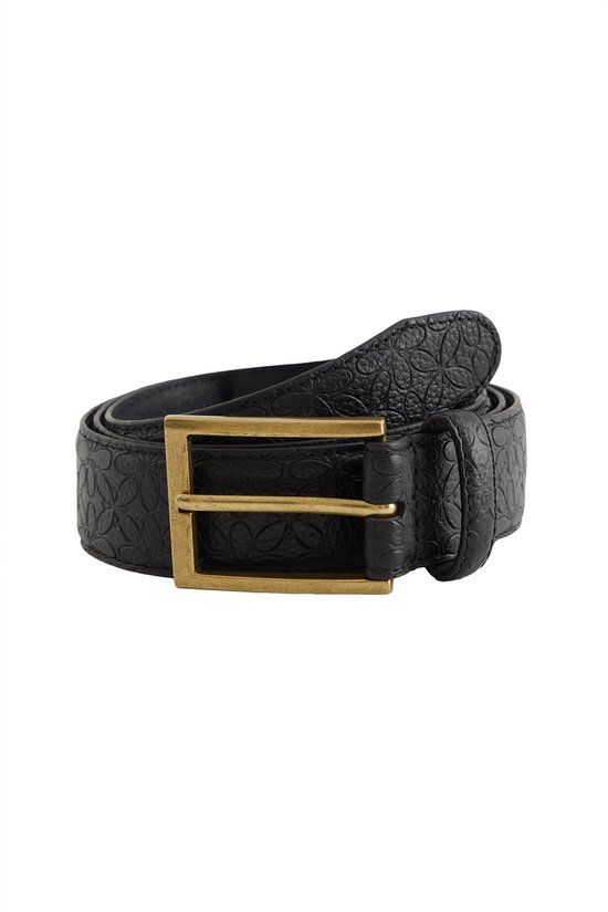WE Fashion Heren leren riem met bloemenpatroon - Zwart