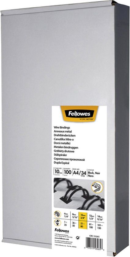 Fellowes Metal Binding Spines 10mm Black - 100 Pack