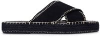 Sacha - Dames - Zwarte suède slippers met witte stiksels - Maat 41