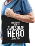 Bellatio Decorations Shoppartners Bv Awesome hero / held cadeau katoenen tas zwart voor heren - zorgpersoneel kado / tasje / shopper