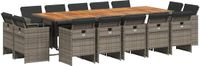 vidaXL 15-delige tuinset met kussens, grijs, polyrotan