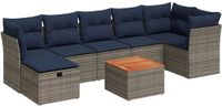 vidaXL 8-delige tuinbankset met kussens, grijs, polyrotan