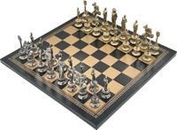 Jeu d'échecs Italiaans Napoleon, taille moyenne, avec échiquier en similicuir, or/noir, 33