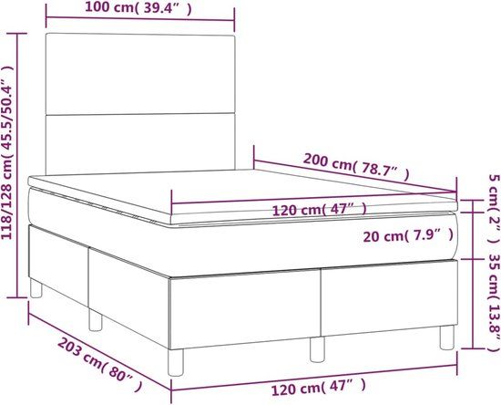 vidaXL Boxspring bed met matras - Stof - Donkerbruin - 120x200 cm