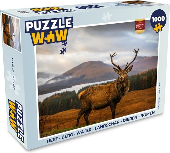 MuchoWow Puzzel Hert - Berg - Water - Landschap - Dieren - Bomen - Legpuzzel - Puzzel 1000 stukjes volwassenen - Sinterklaas cadeautjes - Sinterklaas voor grote kinderen