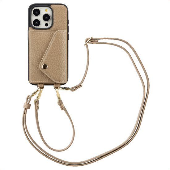 Selencia Hoesje - Geschikt voor Apple iPhone 15 Pro - Sera Koordhoes met pashouder envelop - Taupe