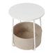 JOYFURNOS Table d'appoint ronde moderne avec panier en tissu – 45x45x51cm, Blanc Mat & Brun Chamois