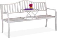 Merkloos Relaxdays Tuinbank met tafeltje - 89 x 150 x 58,5 cm - 2 tot 3 personen - metaal - wit-brons