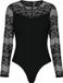 Pieces Kanten body dames - Lace top Sinna - Zwarte bodysuit lange mouwen met hoge hals - lingerie body - Zwart / M