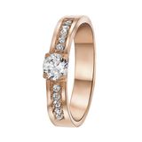 Lucardi Dames Gerecycled stalen roseplated aanzoeksring florence zirkonia - Ring - Staal - Rosékleurig - 18 / 57 mm