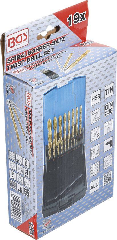 BGS - Spiraalborenset - HSS Titanium Nitrated - 1-10 mm - 19 stuks - BGS2013