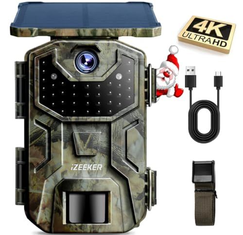 iZEEKER Wildcamera op zonne-energie, 4K 30fps 48MP Wildcamera met 36pcs Infrarood-LEDs, Wildcamera met Nachtzicht Bewegingsgeactiveerd IP66 Waterdicht voor Bewaking van Wilde