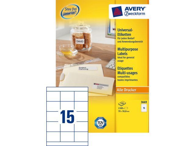 Avery Etiket Avery 3669 70x50.8mm wit 1500stuks