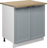 Vicco Keukenonderkast Fame-Line, Licht blauw-grijs/Wit, 80 cm goudkleurig eiken werkblad