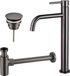 Fortifura Calvi Slim Wastafelkraanset - verhoogde wastafelkraan - always open plug - design sifon - PVD - geborsteld gunmetal (antraciet)