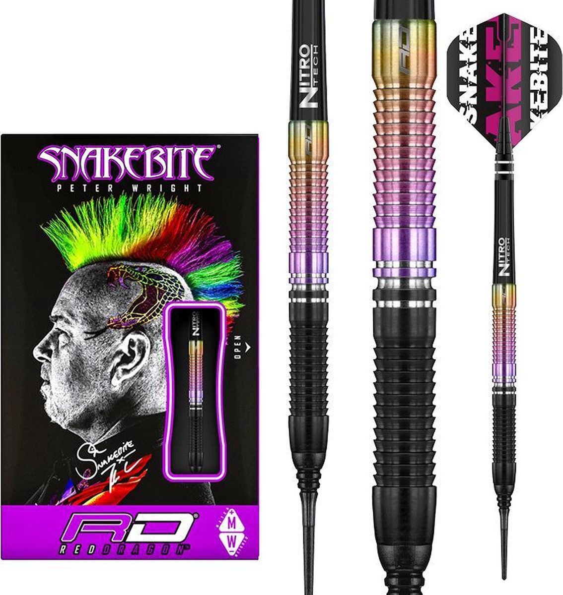 Red Dragon - Peter Wright Snakebite World Champion 2020 Edition: Softip Tungsten Steel Dartpijlen Professioneel - 18 gram vat, 20 gram totaal gewicht