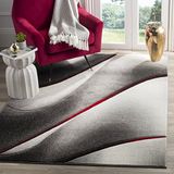 Safavieh Modern Graphic Indoor Geweven Vloerkleed, Hollywood Collectie, HLW712, in Grijs & Rood, 122 X 183 cm