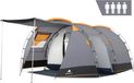 CampFeuer tent Super+ voor 4 personen, grijs/zwart, XXL tunneltent met 2 ingangen en een luifel