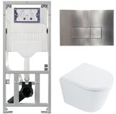 Geberit QeramiQ Dely Toiletset - 36.3x51.7cm - diepspoel - rimless - Geberit UP320 inbouwreservoir - met Burda frame - softclose toilet zitting - 35mm - steel bedieningsplaat - rechthoekige knoppen - glans wit
