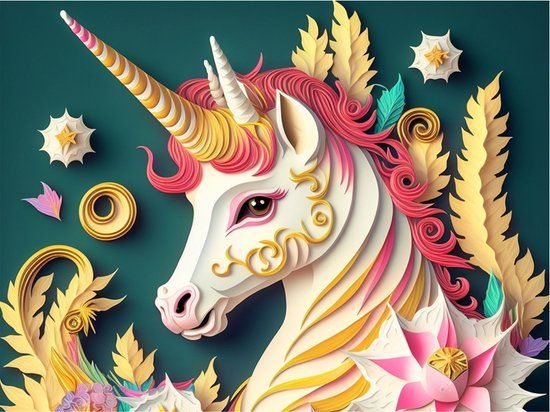 Bi2L Diamond Painting Set - Unicorn Vintage - 30x40cm - Square Diamonds