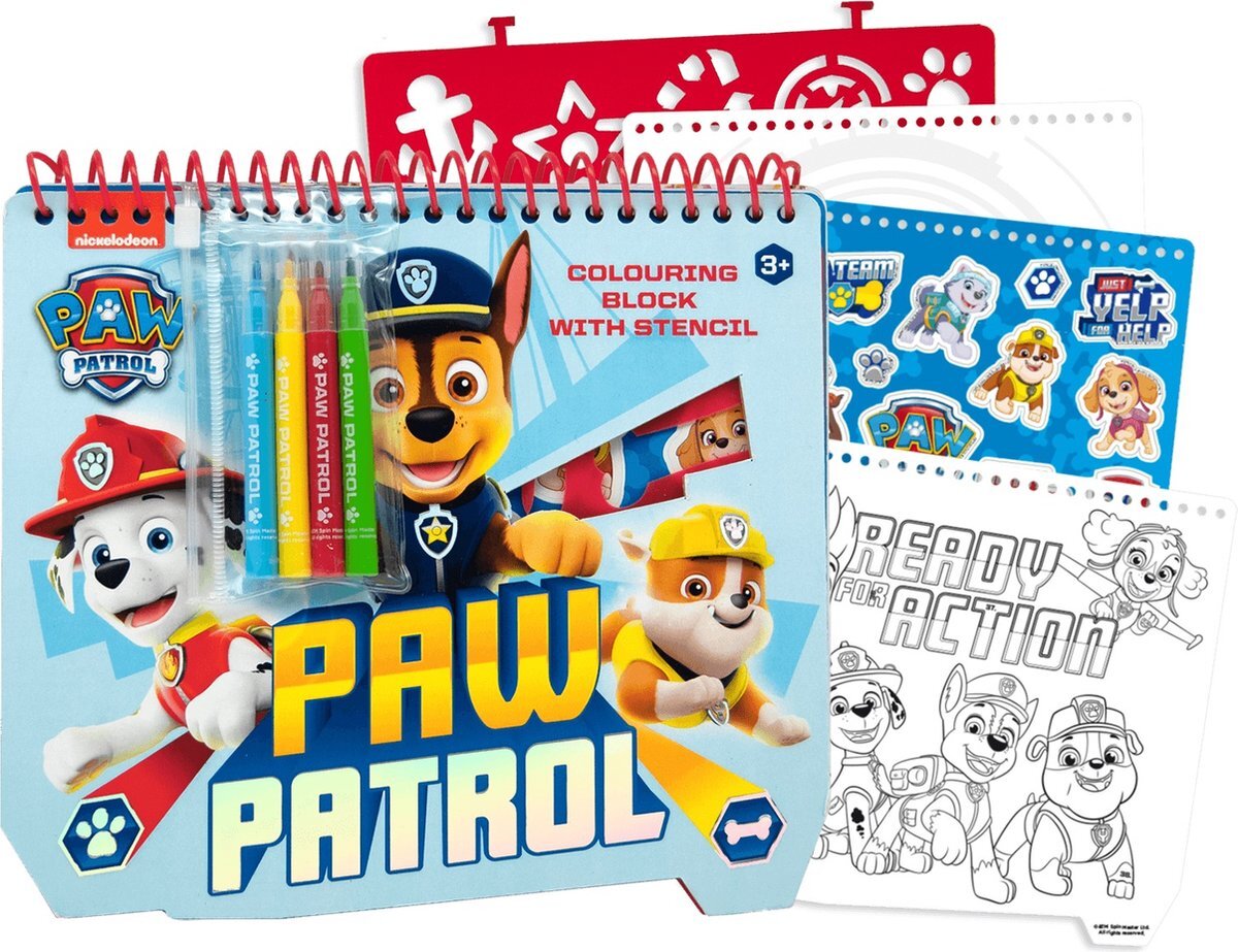 PAW Patrol Kleurblok met Stiften + Stickers + Sjabloon