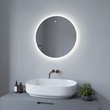 AQUABATOS® Badkamerspiegel, led, badkamerspiegel met verlichting, rond, 60 x 60 x 2,5 cm, infraroodsensor, infrarood gebarenbediening, koudwit, 6400 K, dimbaar, slim design