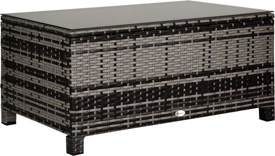 Outsunny - Bijzettafel - met glazen blad - Weerbestendig - Bruin