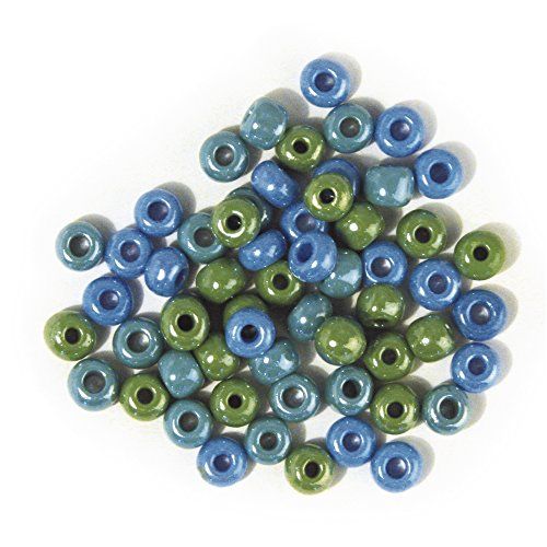RAYHER 1439100 Glazen wiel met grote gaten, ondoorzichtig, groen-blauwe tinten, ø 6 mm, doos 5