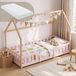 en.casa Kinderbed "Sisimiut" roze/naturel grenenhout 90x200 cm Montessori-stijl met matras en valbeveiliging