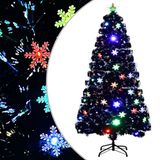 vidaXL Kerstboom met LED-sneeuwvlokken 120 cm glasvezel zwart