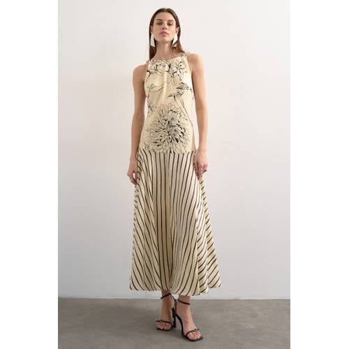 TOPSHOP Gestreepte Gebloemde Maxi Jurk Ecru